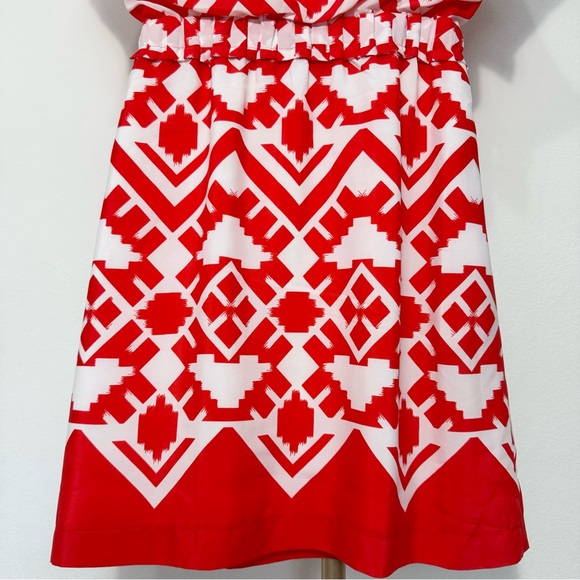 NWOT Eliza J Aztec Pattern Round Neck Batwing Sleeve Pleated Waist Shift Dress 4 - Picture 7 of 12